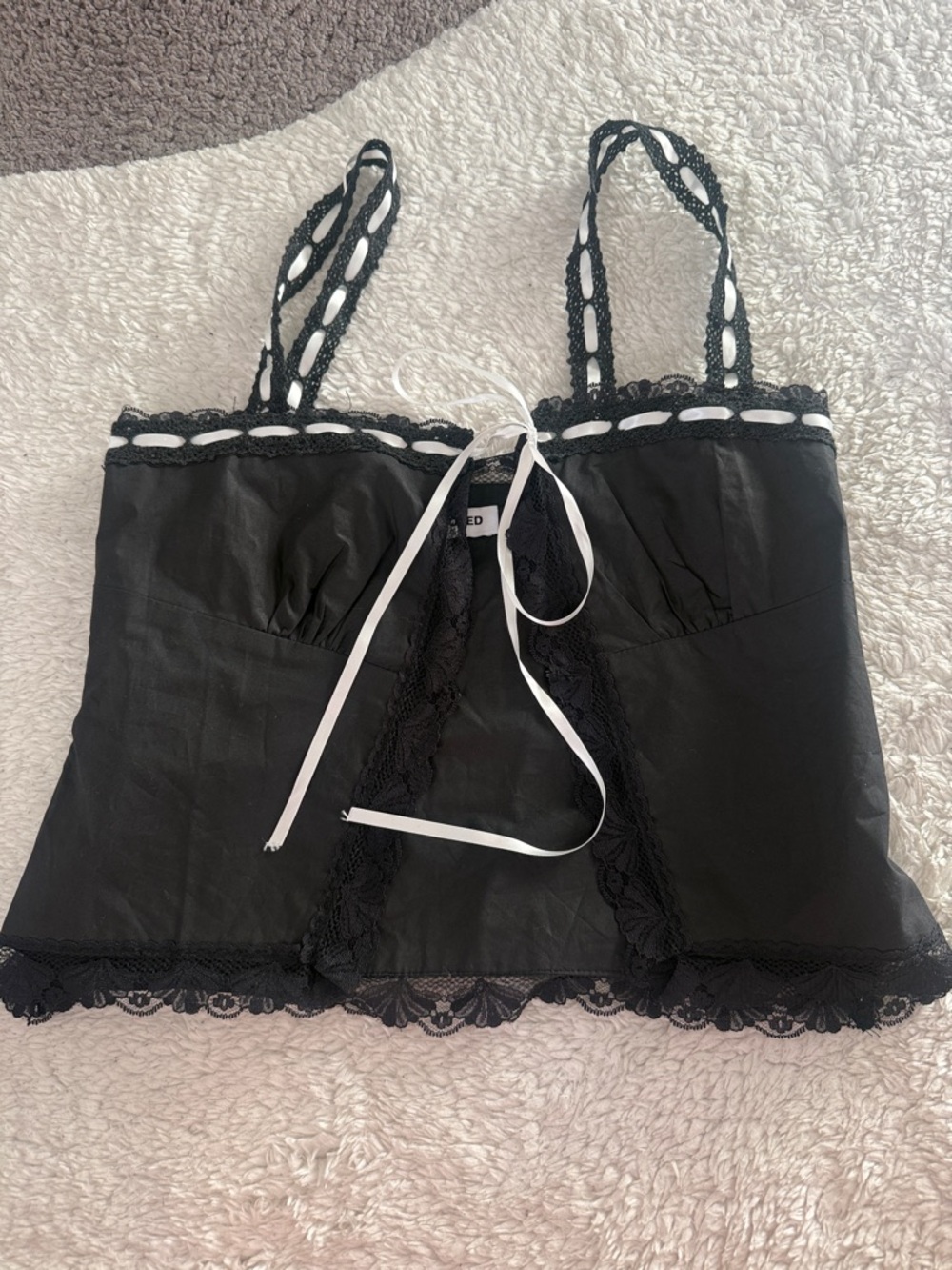 Rumored Black Chemise with White Ribbon Detail